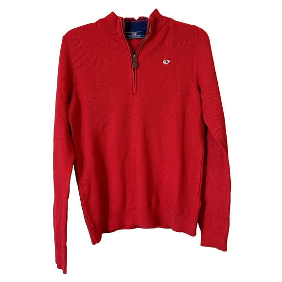 Vineyard Vines Quarter Zip Pullover Red Waffle Knit Cotton Sweater Men's Large - Picture 8 of 8